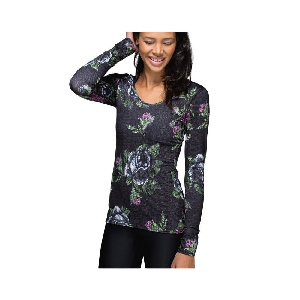 A6 Auth LULULEMON Floral Printed Long Sleeve Scoop Back Workout Top Size 4